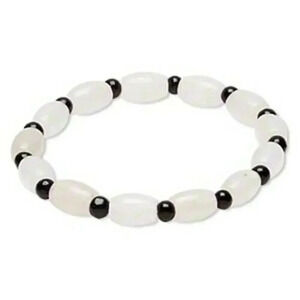 White Mountain Jade and Black Obsidian Beads Gemstone Stretch Bracelet